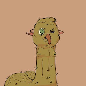 A digital drawing of a winking goblin whose body takes the shape of a phallus and testibles
