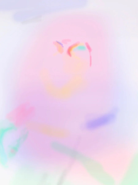 An abstract digital image compriosed of misty blobs in pink, blue, yellow, and green