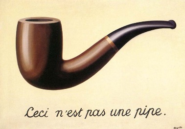 A painting of a pipe with the words "This is not a pipe" written in cursive below it