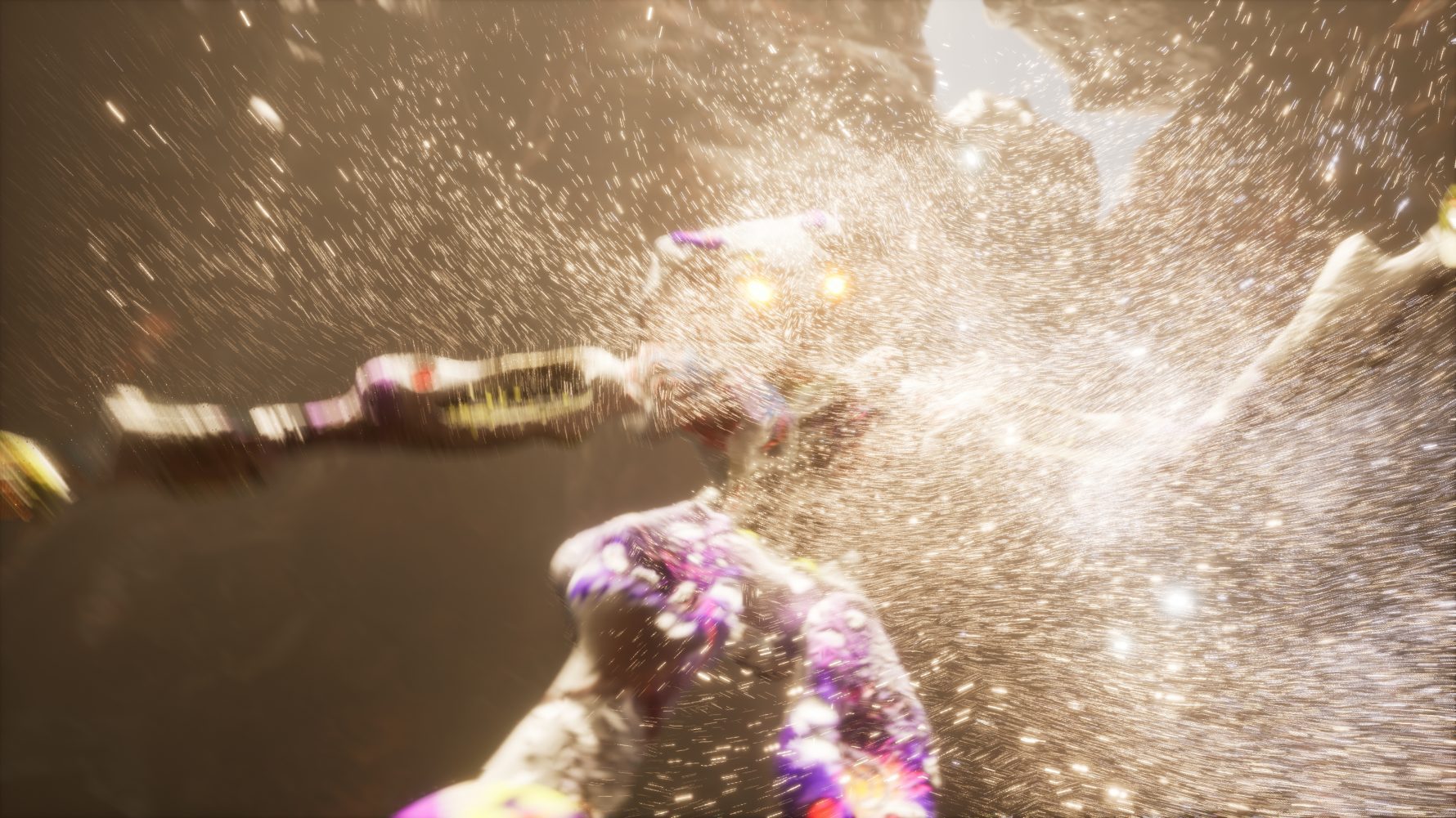 A game avatar seen from the side explodes in a burst of white light
