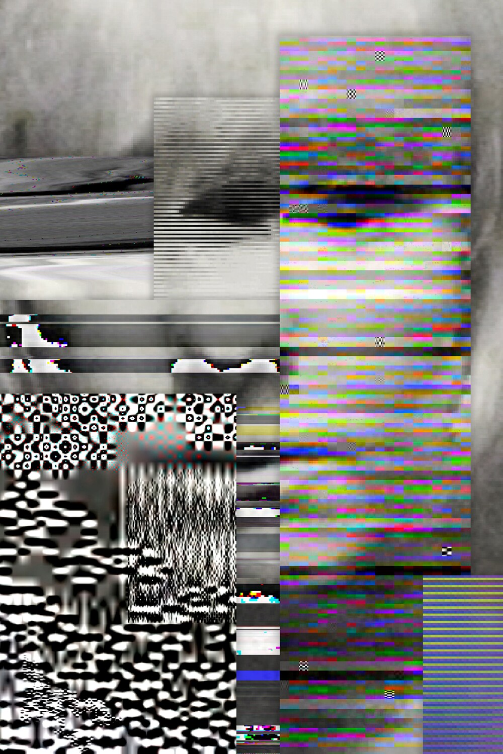 A glitched out portrait of a woman's face