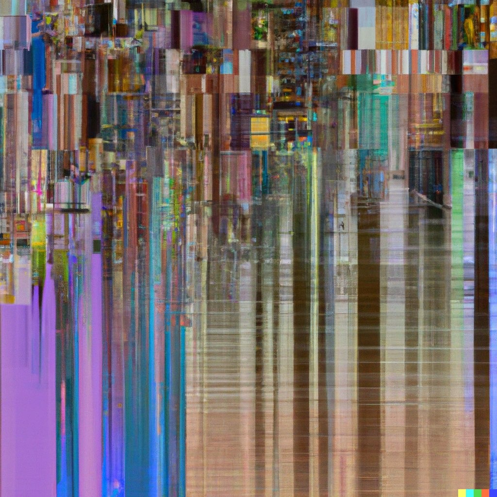 A digital image with abstract patterns simulating the effects of data corruption, rendered with a suspiciously painterly texture