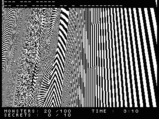 A black-and-white image showing an abstract zigzag pattern on a screen with text at the bottom 