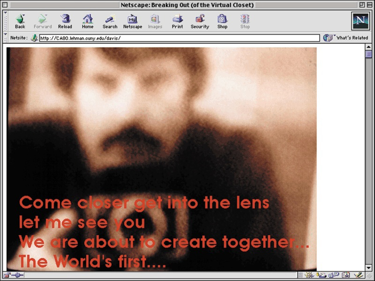 A screenshot of an old webpage with an photo of a mustached man holding a film camera, overlaid with red text