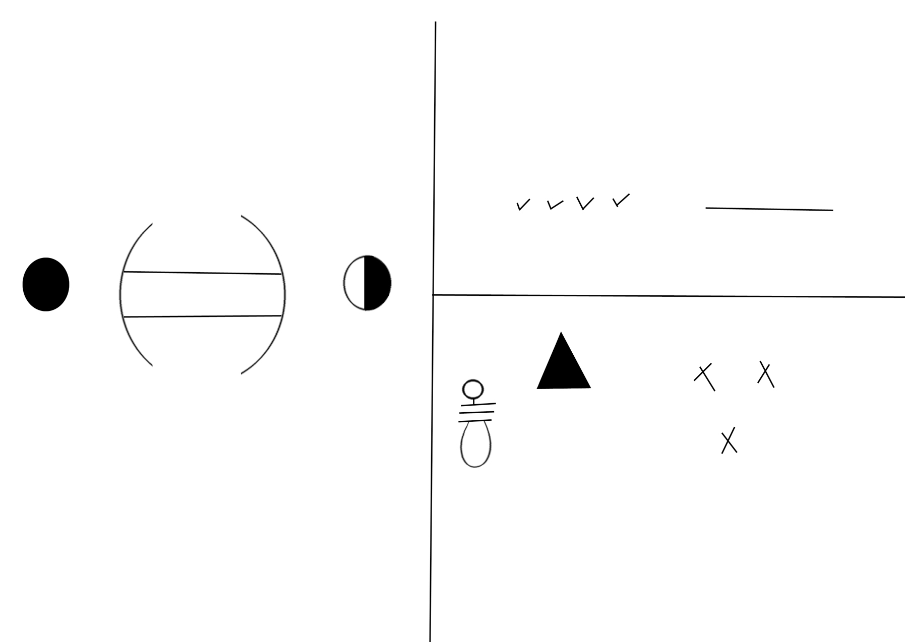 A digital drawing of a field in three segments, each marked with a set of minimals curves and triangles