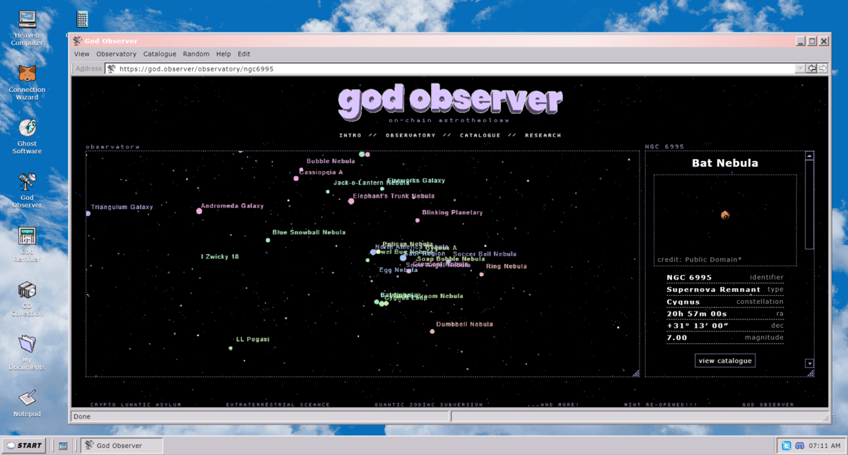 In an interface modeled that recalls Windows 98, a window shows an interactive star map