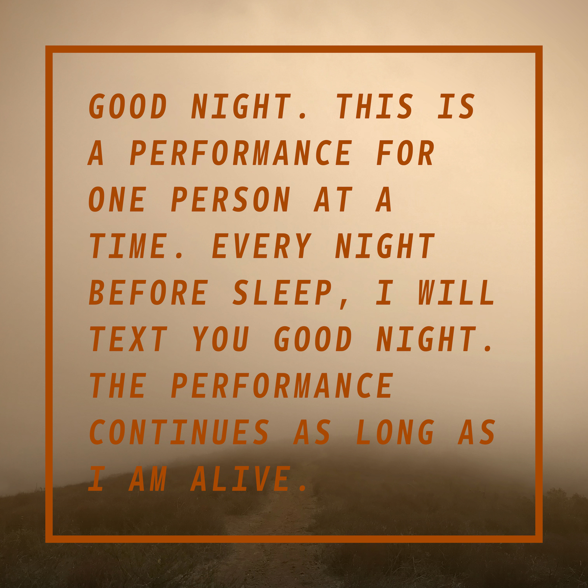 A square image featuring a text in red capital letters outlining the rules of the Good Night performance