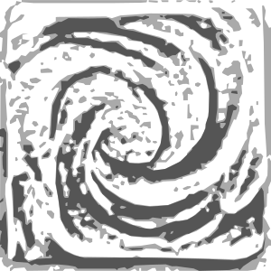 A digital image of a gray and white spiral embedded in a square panel