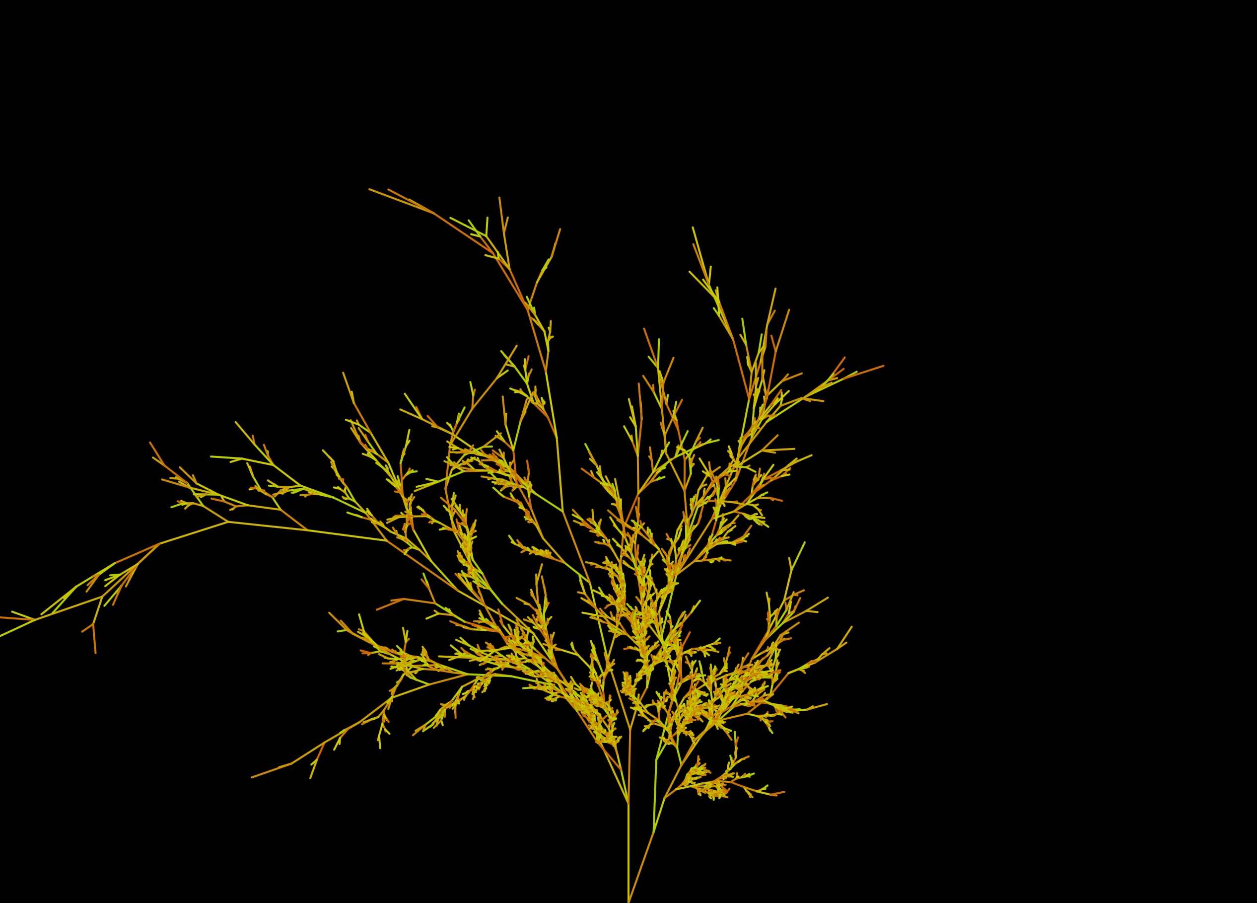 A computer-generated image of a branching tree, in autumnal shades