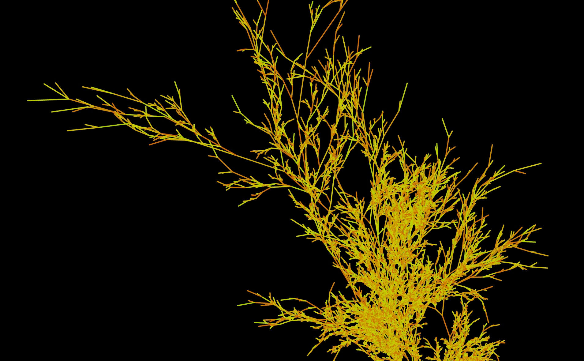 A computer-generated image of a branching tree, in autumnal shades